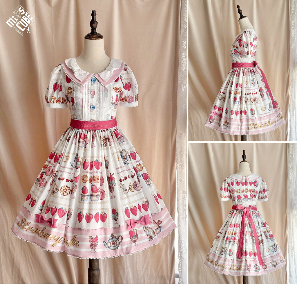 【受注予約6/24まで】Strawberry Parfait Tea プリントワンピース