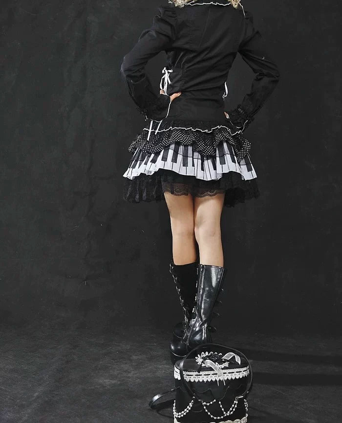 【GLP】ピアノキー×レース ゴシックフレアスカート | Dark Keys