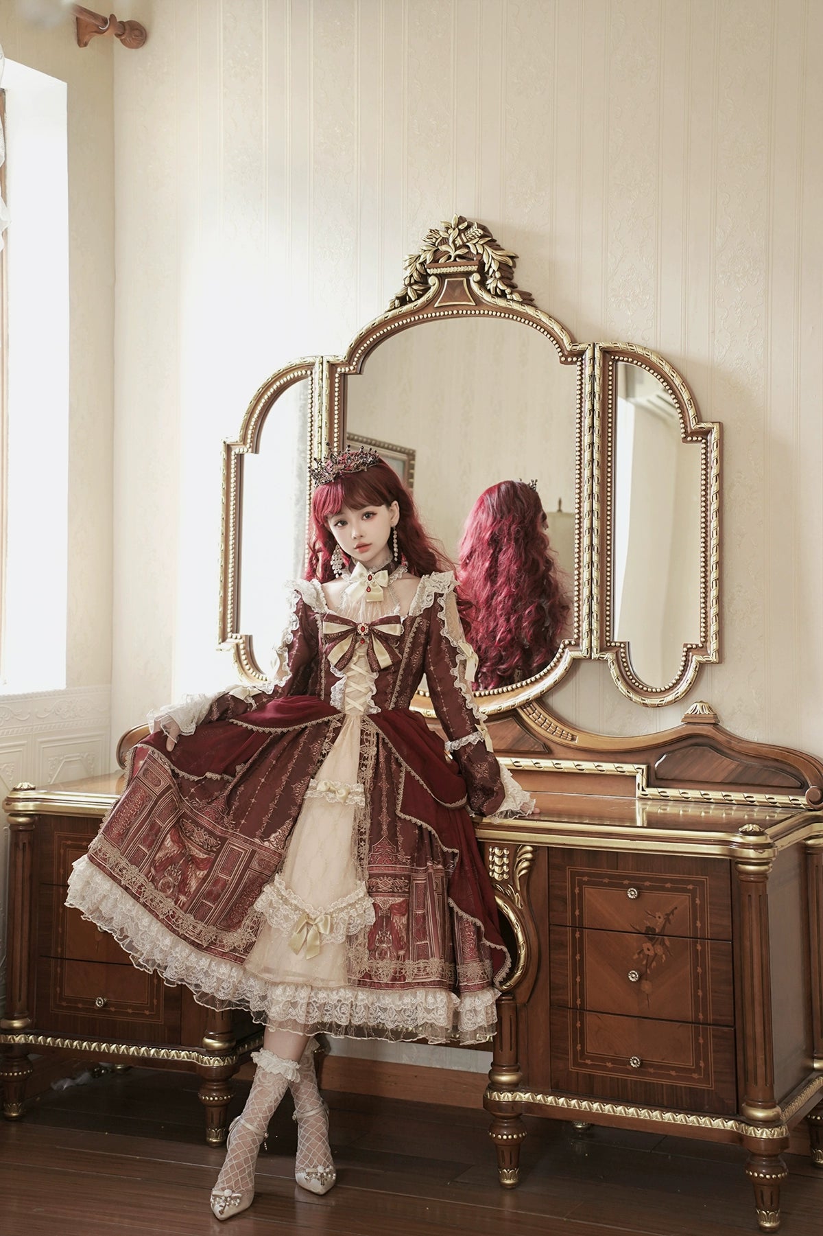 Baroque Palace Burgundy Princess Dress