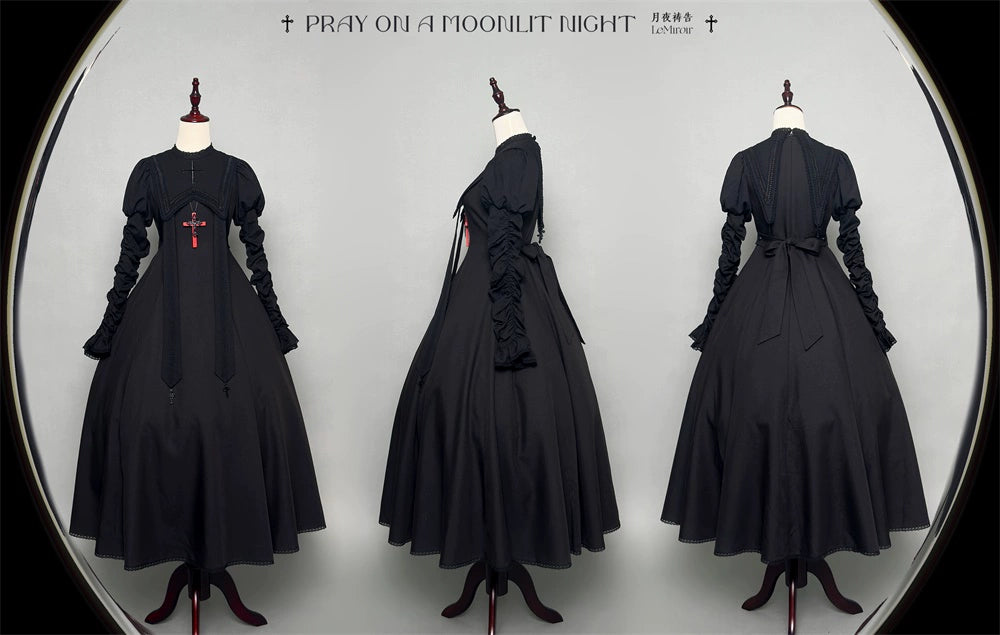 [Pre-orders available until 10/16] Pray on a Moonlight Night Dress, Black, Long Length