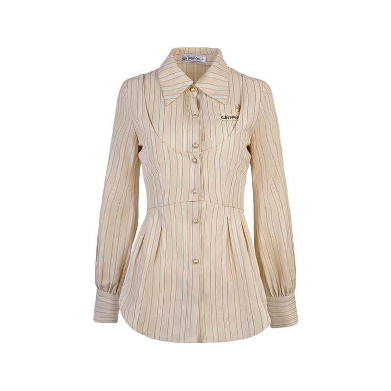 [Pre-order] Hogwarts School of Witchcraft and Wizardry Fake Two Piece Striped Blouse