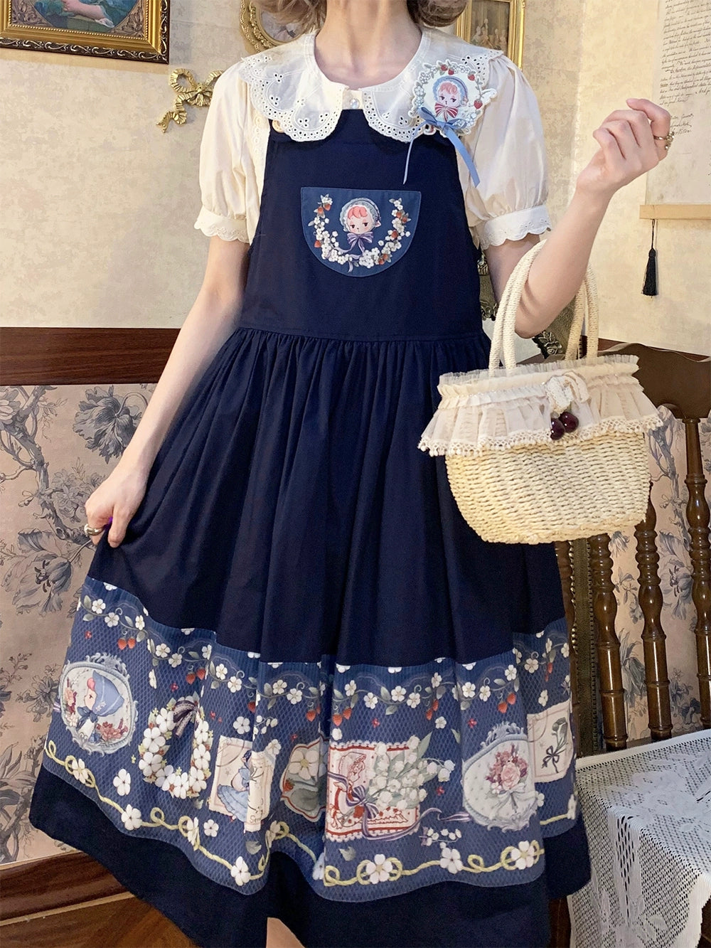 【予約販売】Sweetie Sheep プリントサスペンダースカート
