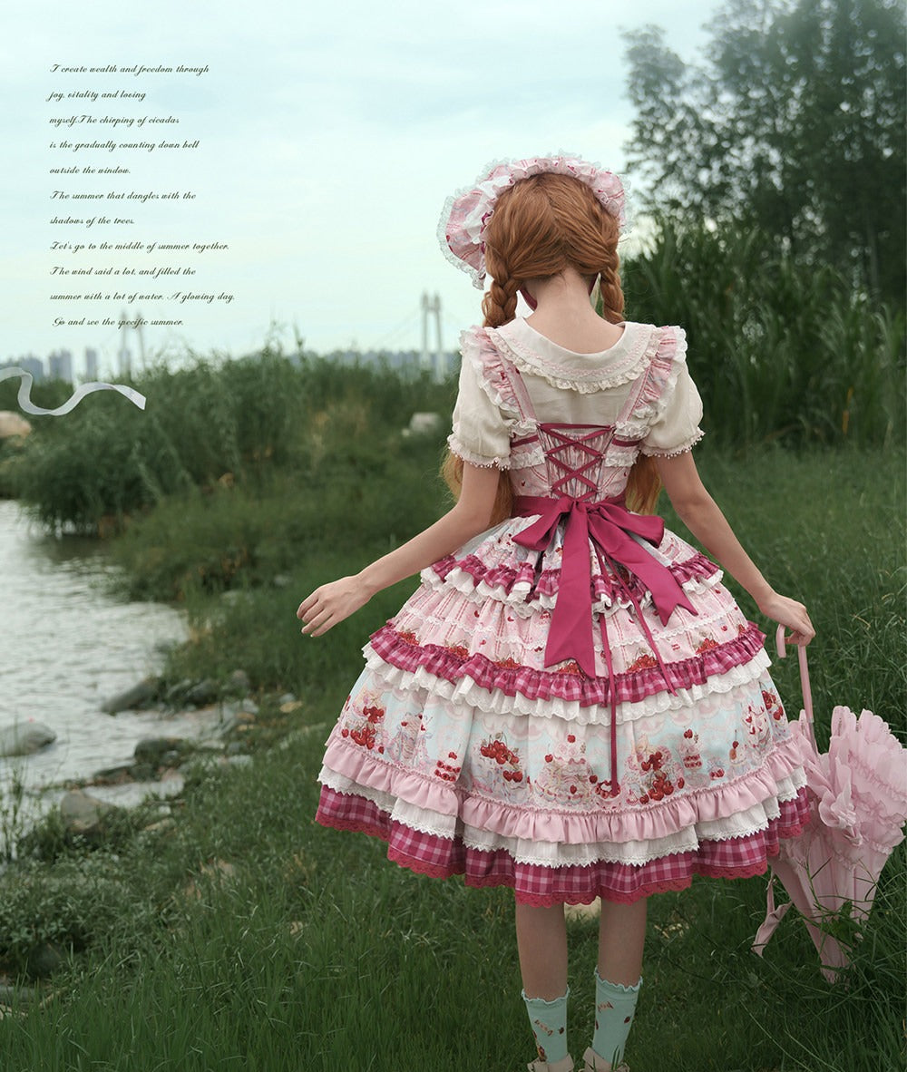 【受注予約6/18まで】Cherry Cake ティアードジャンパースカート