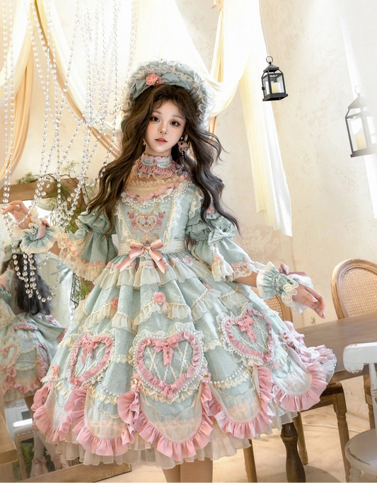 [Pre-orders available until 2/12] Antique Cake Heart Lolita Dress - Mint