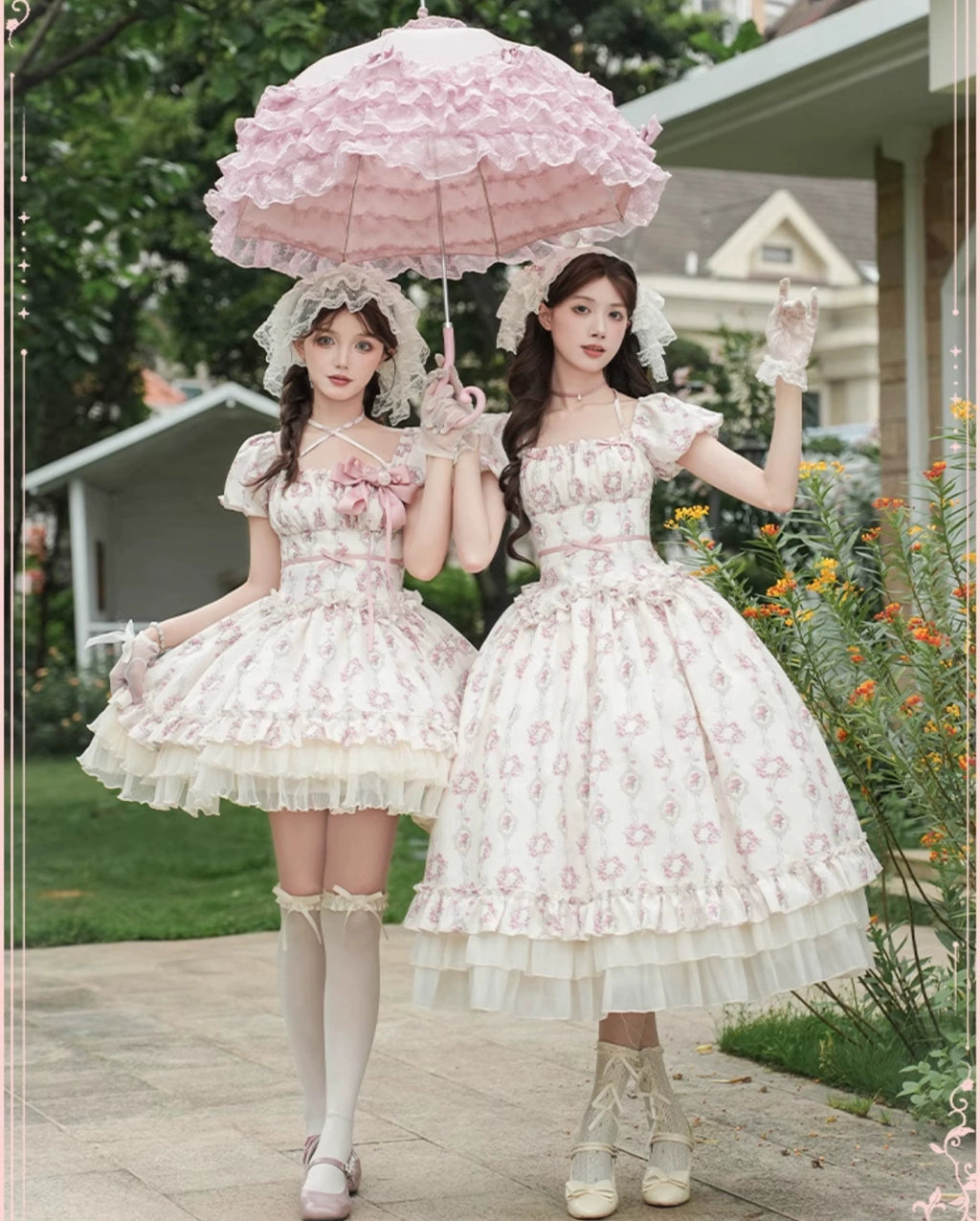 雨上がりの薔薇 プリントワンピース・ロング丈