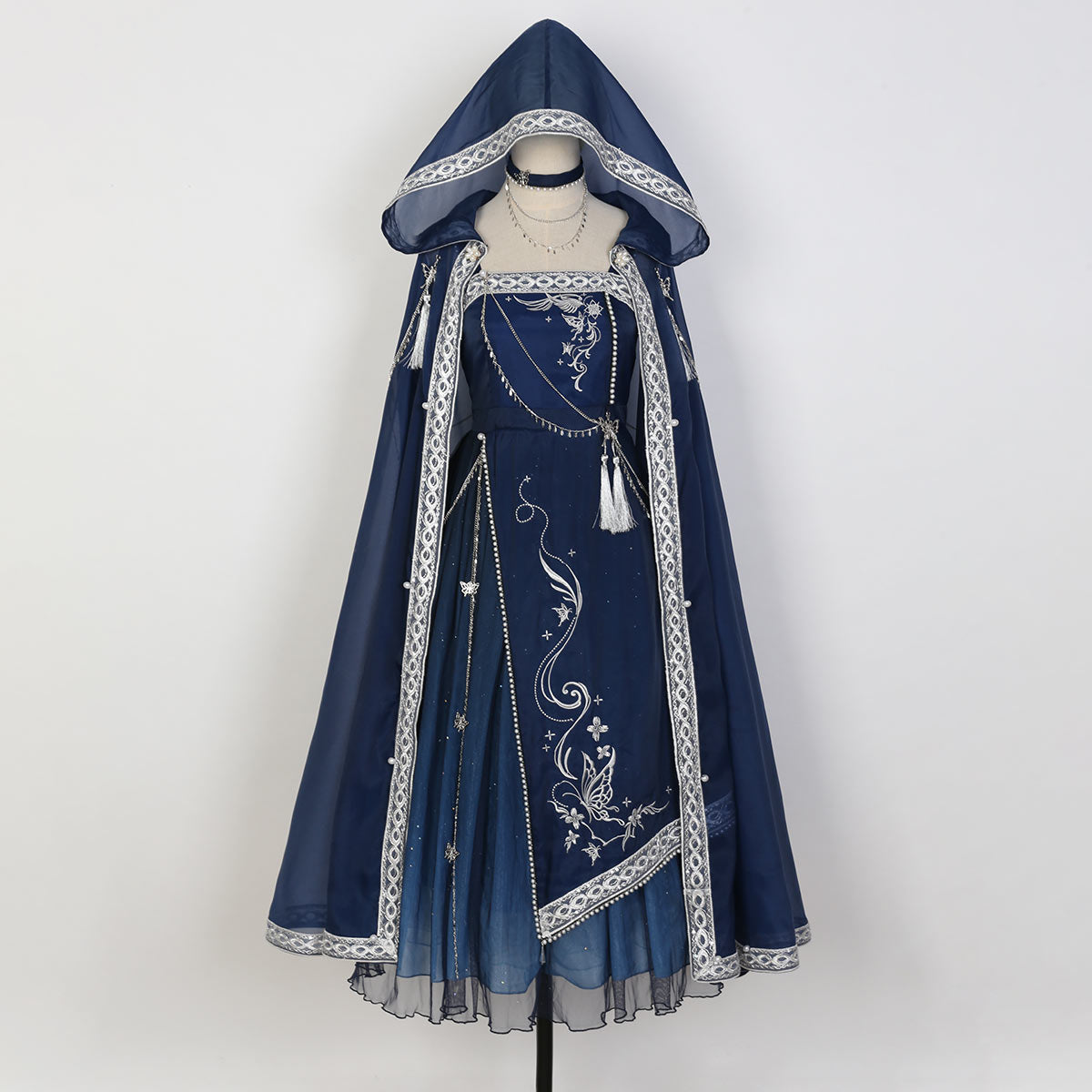 Galactic Feast Silver Embroidered Jumper Skirt and Cape with Choker