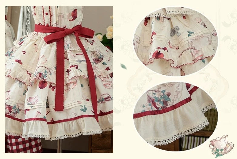 [Sales period ended] Natural Apple Tea Print Jumper Skirt - Short Length