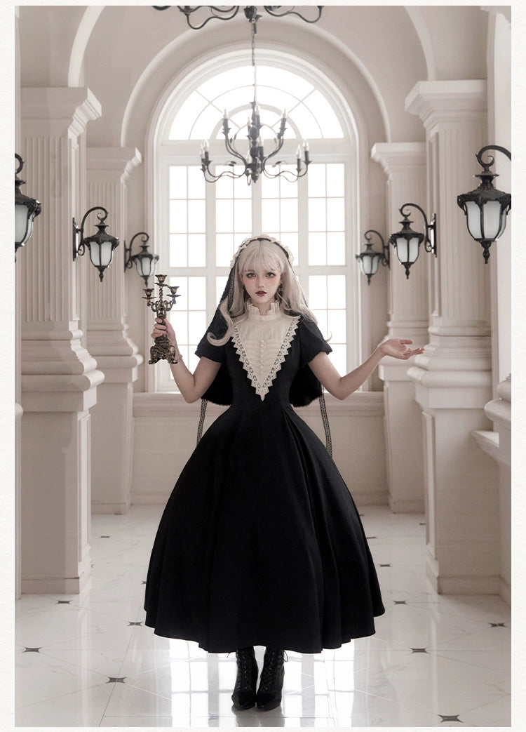 予約販売】蛇と薔薇刺繍のシスター風ワンピースセット ロング丈 予約販売】蛇と薔薇刺繍のシスター風ワンピースセット ロング丈