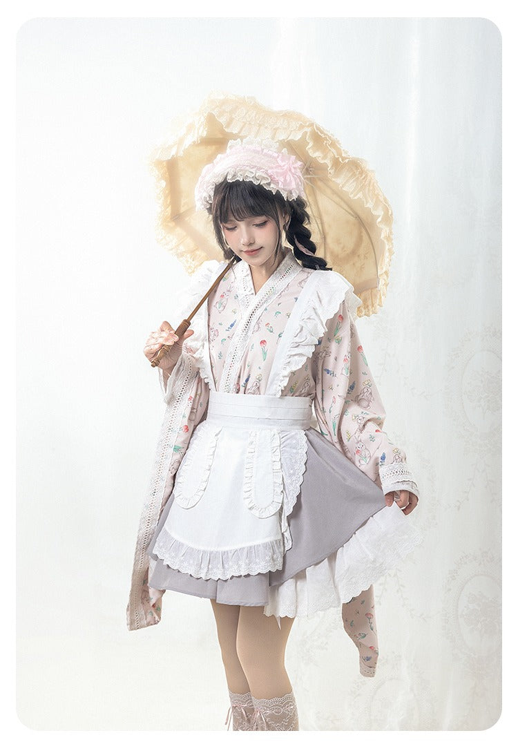 花紀行 和ロリメイド風 エプロン付ワンピース ショート丈