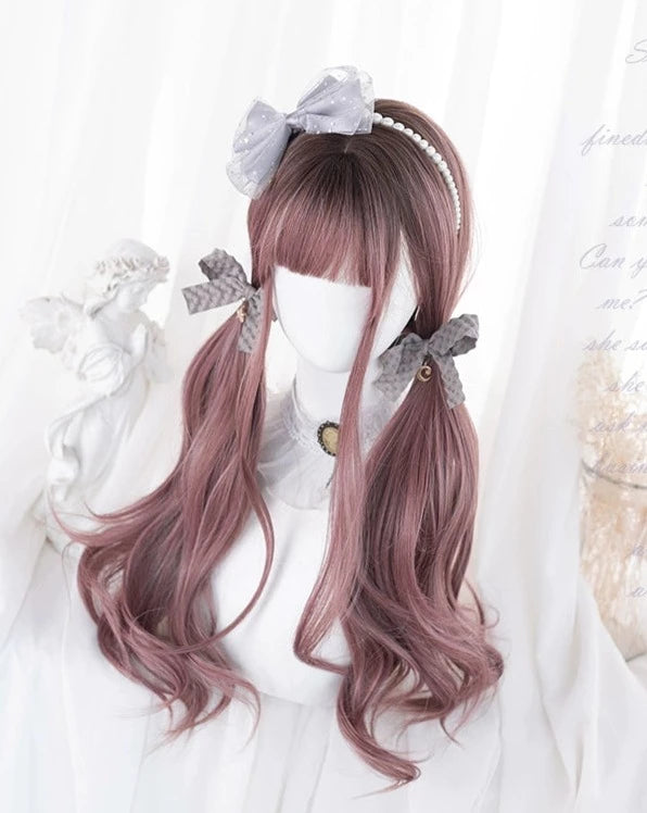 Lolita wig pink brown gradation loose curl long