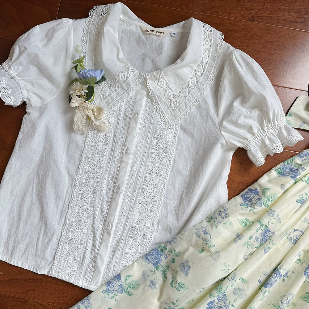 【予約販売】Rose Song ヴィンテージデザイン半袖ブラウス