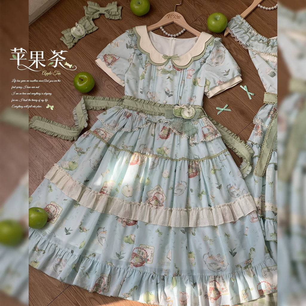 【受注予約9/2まで】Natural Apple Tea ガーデンワンピース・ブルーグリーン