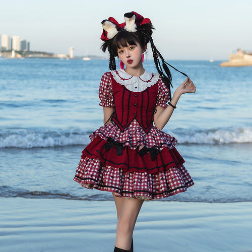 Queen of Hearts Gingham check blouse and skirt setup