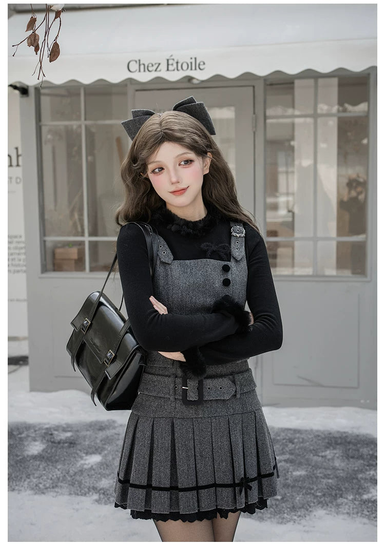 【予約販売】Graceful Gray プリーツジャンパースカート・ショート丈