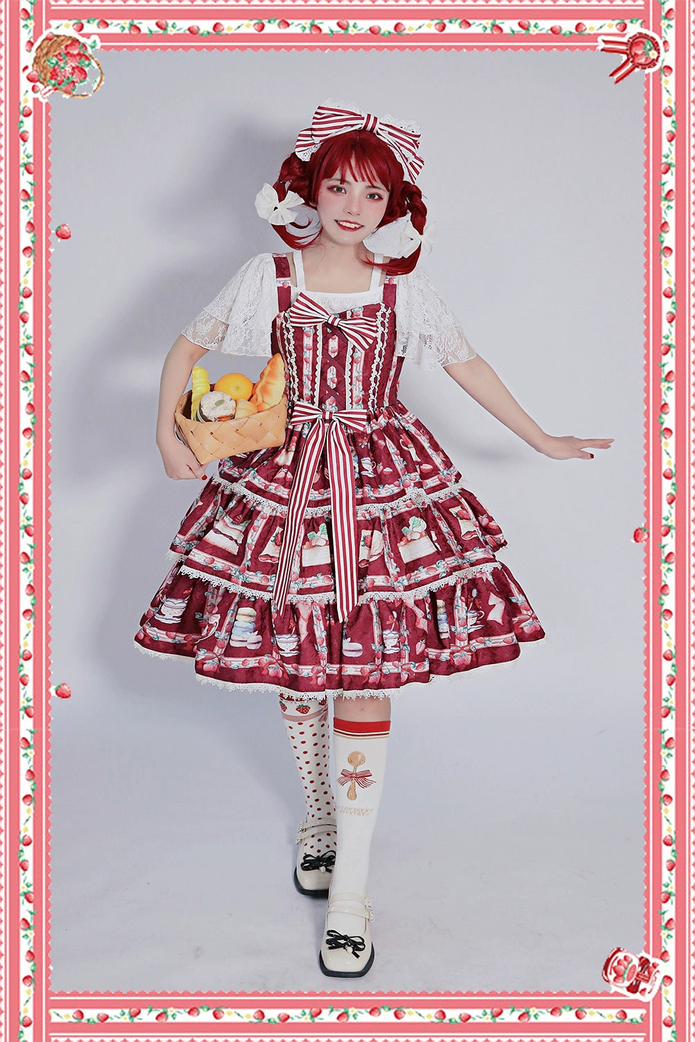 Strawberry Sweets ストライプリボンジャンパースカート