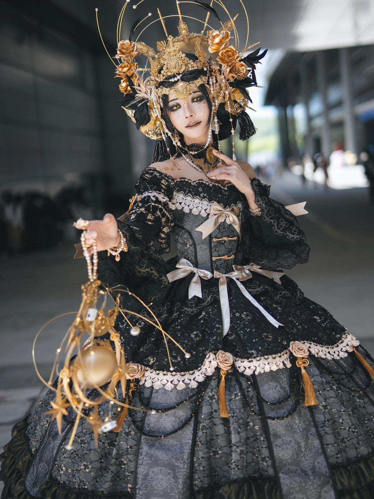 【受注予約11/18まで】千刻玲瓏 中華風長袖ドレス・ブラック