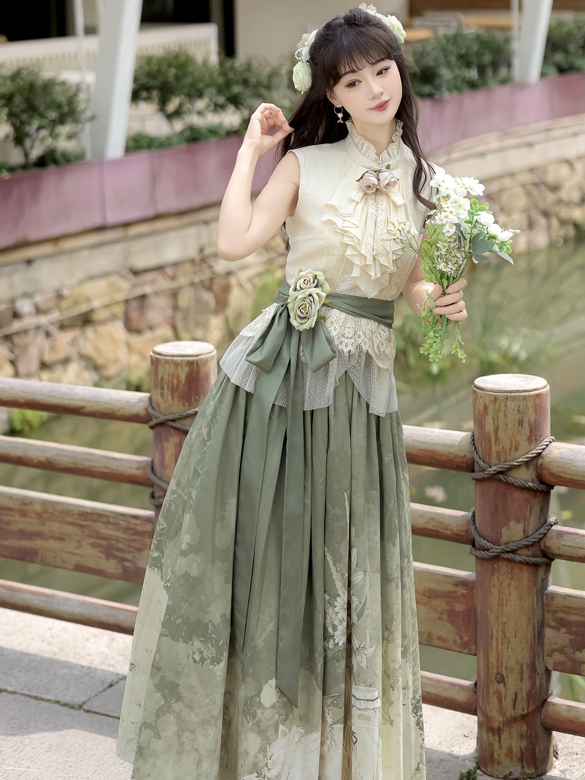 白花 中華風ロングスカートセットアップ