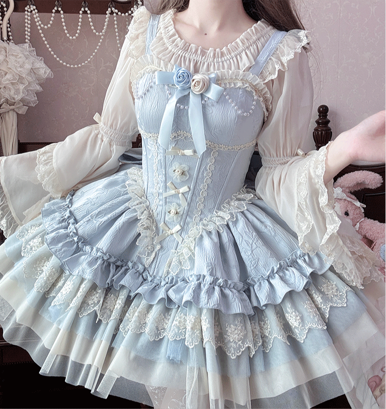 バラとリボンのバレエ風ジャンパースカート 全4色