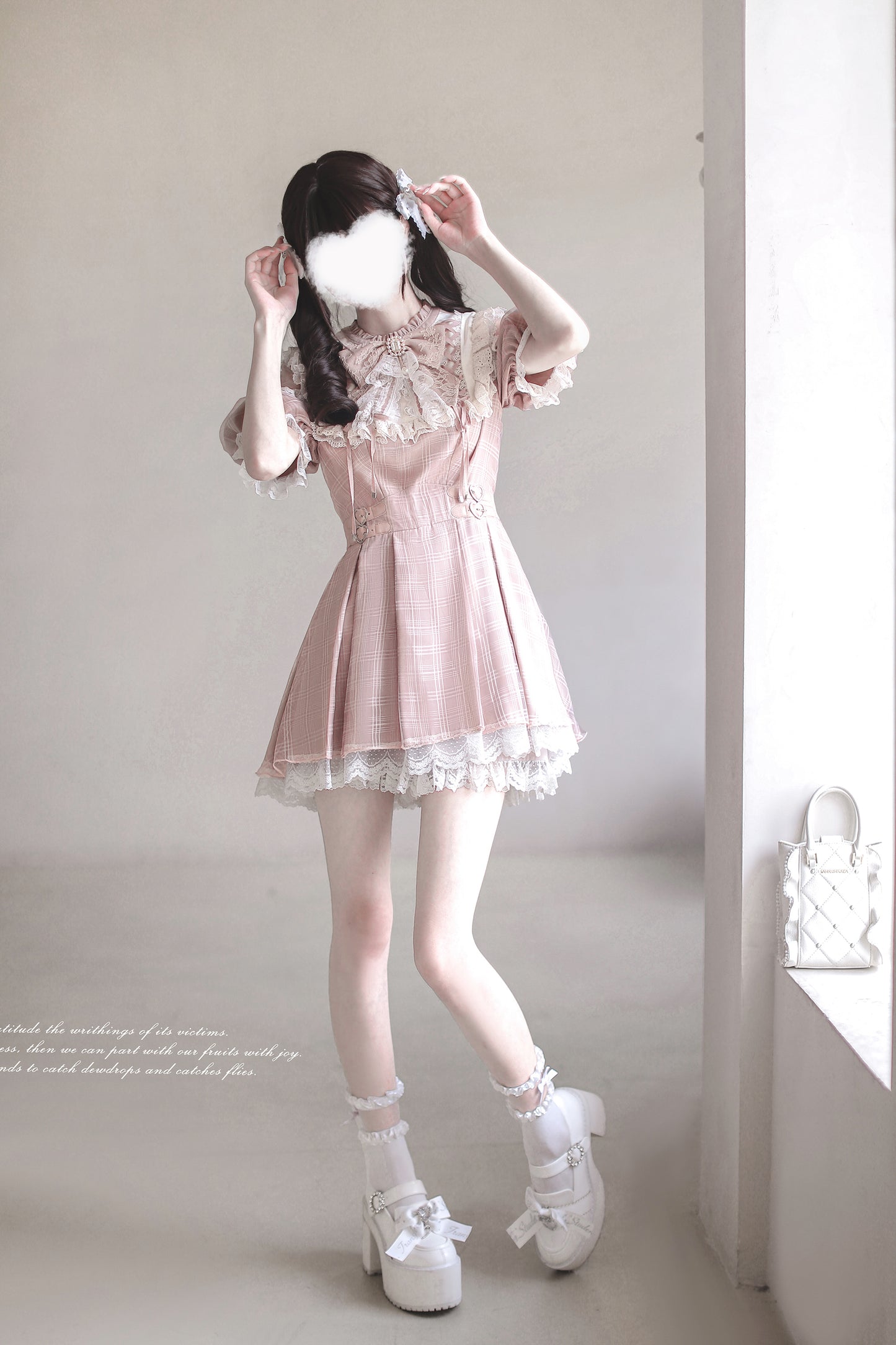 Angel Heartbeat Pink フリルチェックミニ丈ワンピース