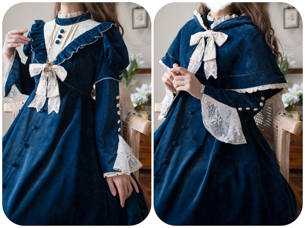 [Pre-orders available until 12/1] Suijaku stand-up collar velvet dress and cape