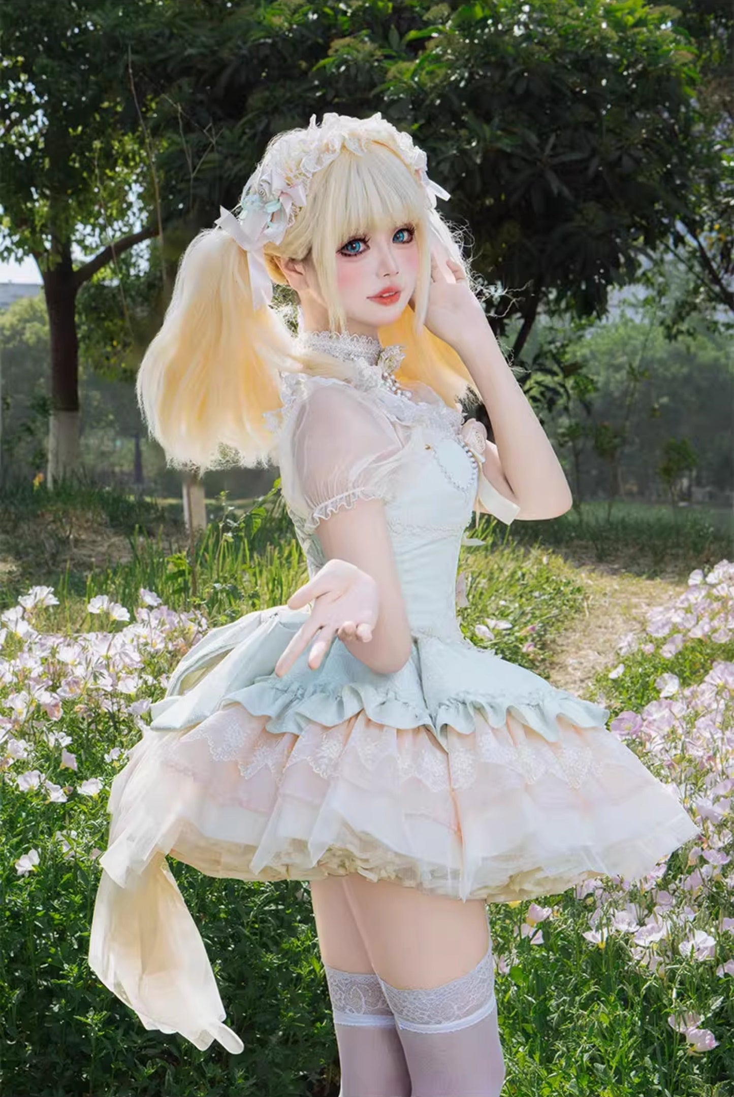 バラとリボンのバレエ風ジャンパースカート 全4色