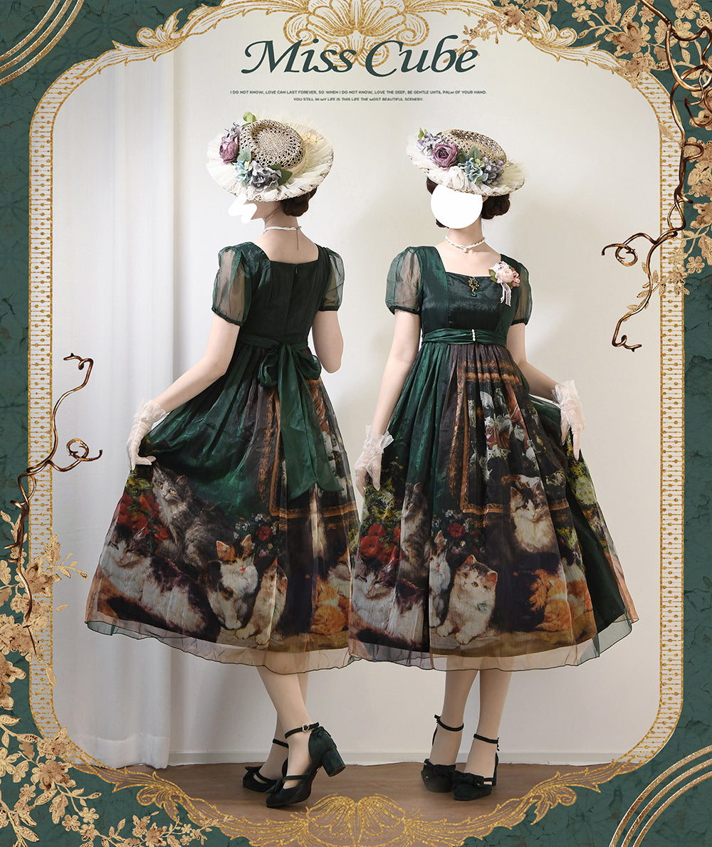 【予約販売】Elegance Greek 油彩画風プリントエンパイアワンピース・新色