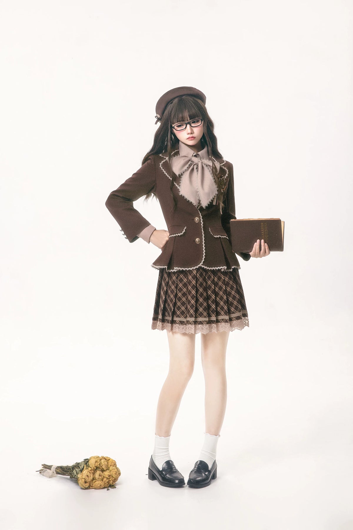 Classical Chocolate 学院風ジャケット・ブラウス・スカート・ベレー帽単品