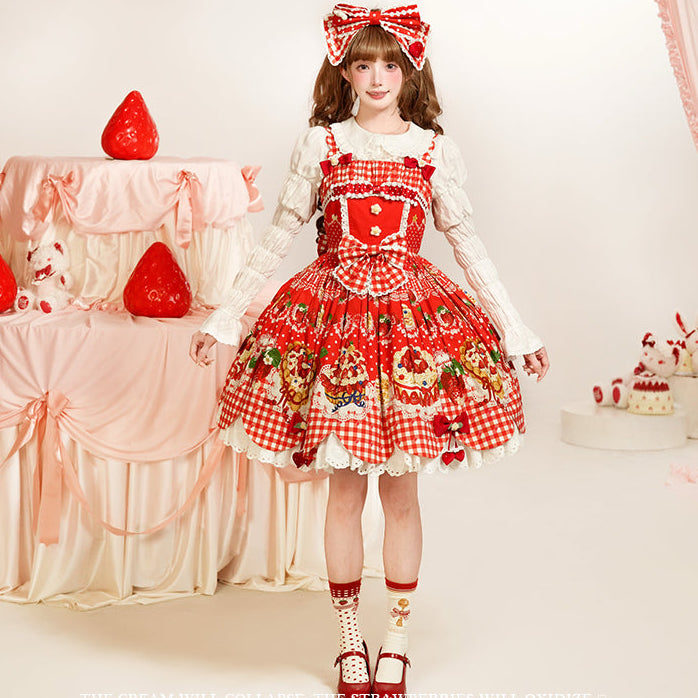 【受注予約11/18まで】Strawberry Cake Guide プリントジャンパースカート