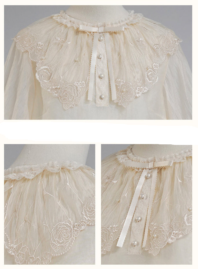 【受注予約11/19まで】Butterfly and Bone 刺繍襟の半袖ブラウス