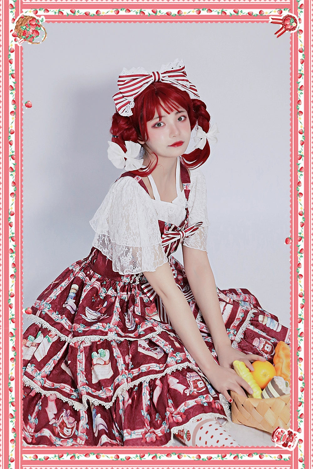 Strawberry Sweets ストライプリボンジャンパースカート