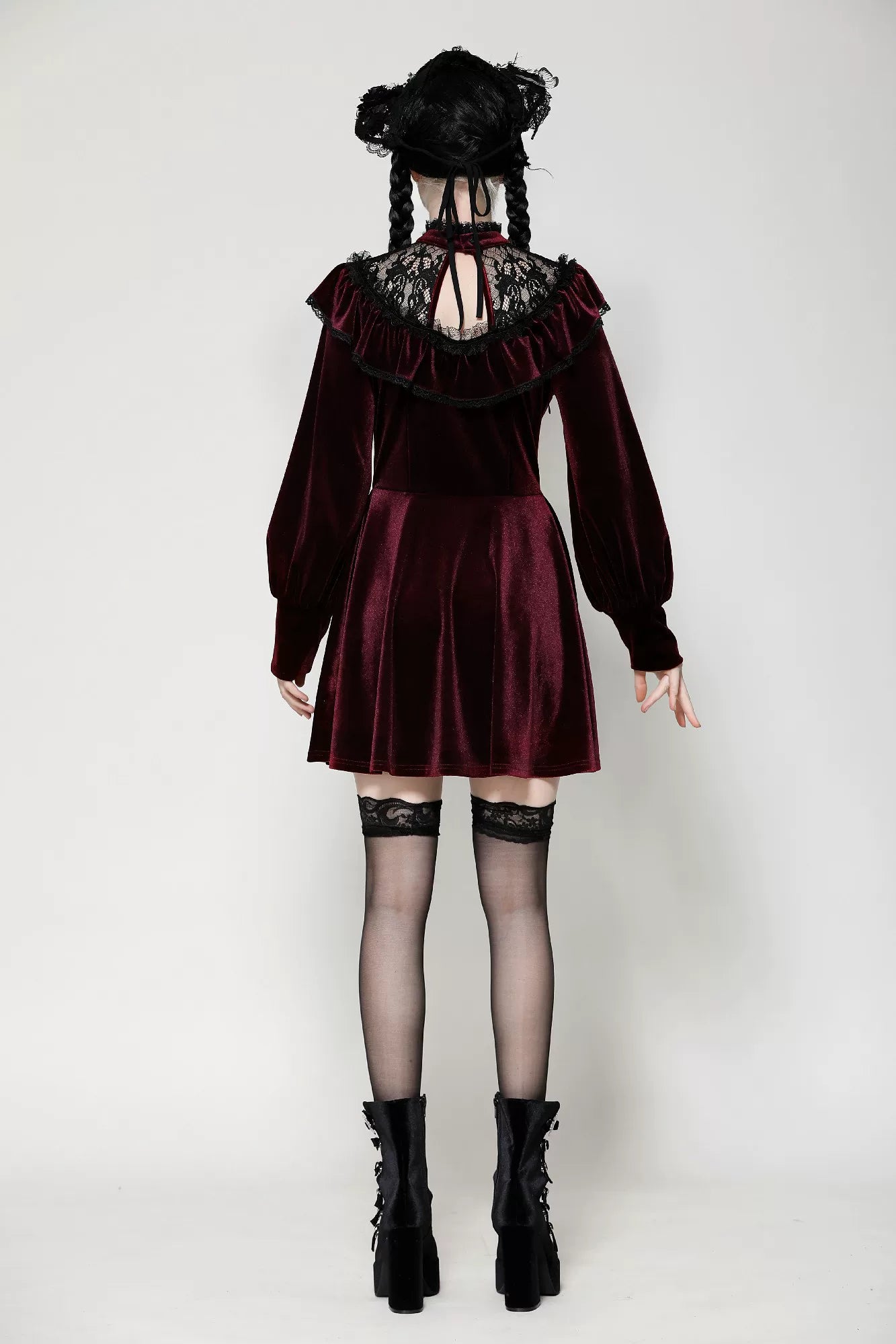 【Dark in Love】ダークレッド ベルベット×レース ゴスロリ長袖ワンピース | Blood Velvet (コピー)