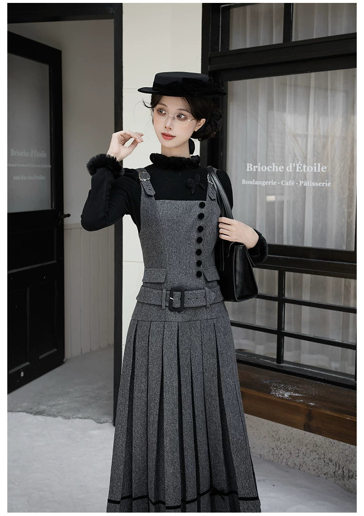 【予約販売】Graceful Gray プリーツジャンパースカート・ロング丈