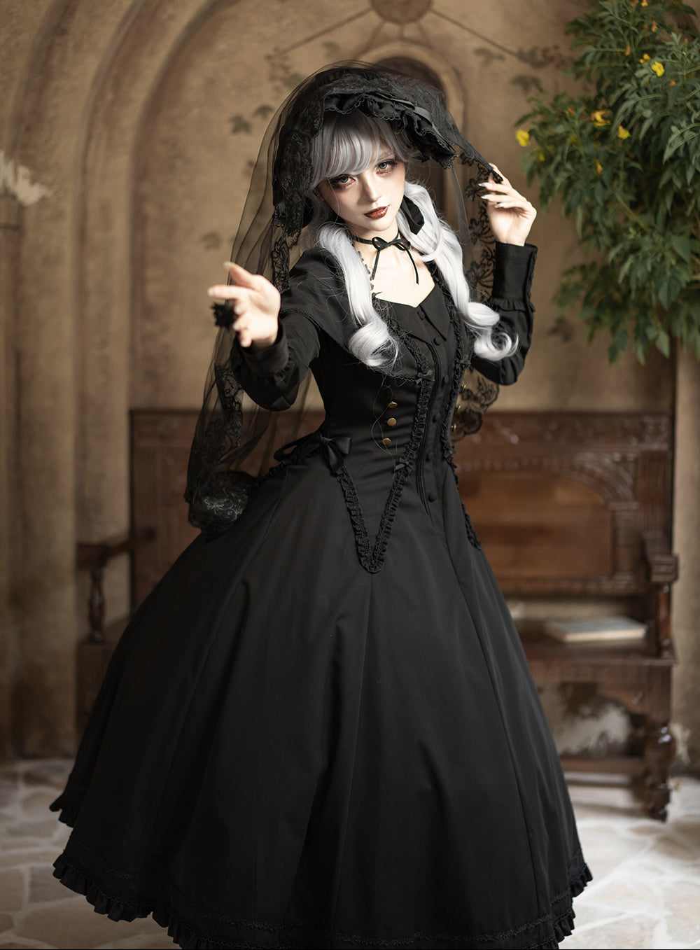 【受注予約12/3まで】漆黒の秒針 長袖ワンピース・ロング丈