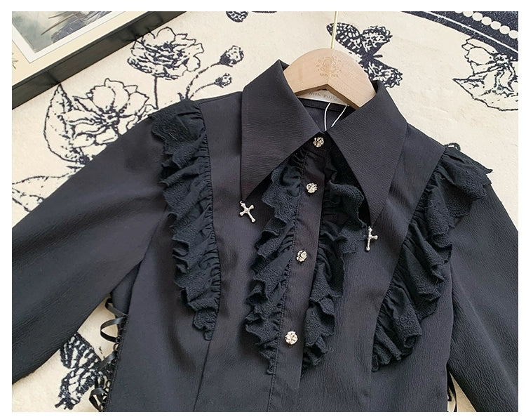 Cross motif frill blouse