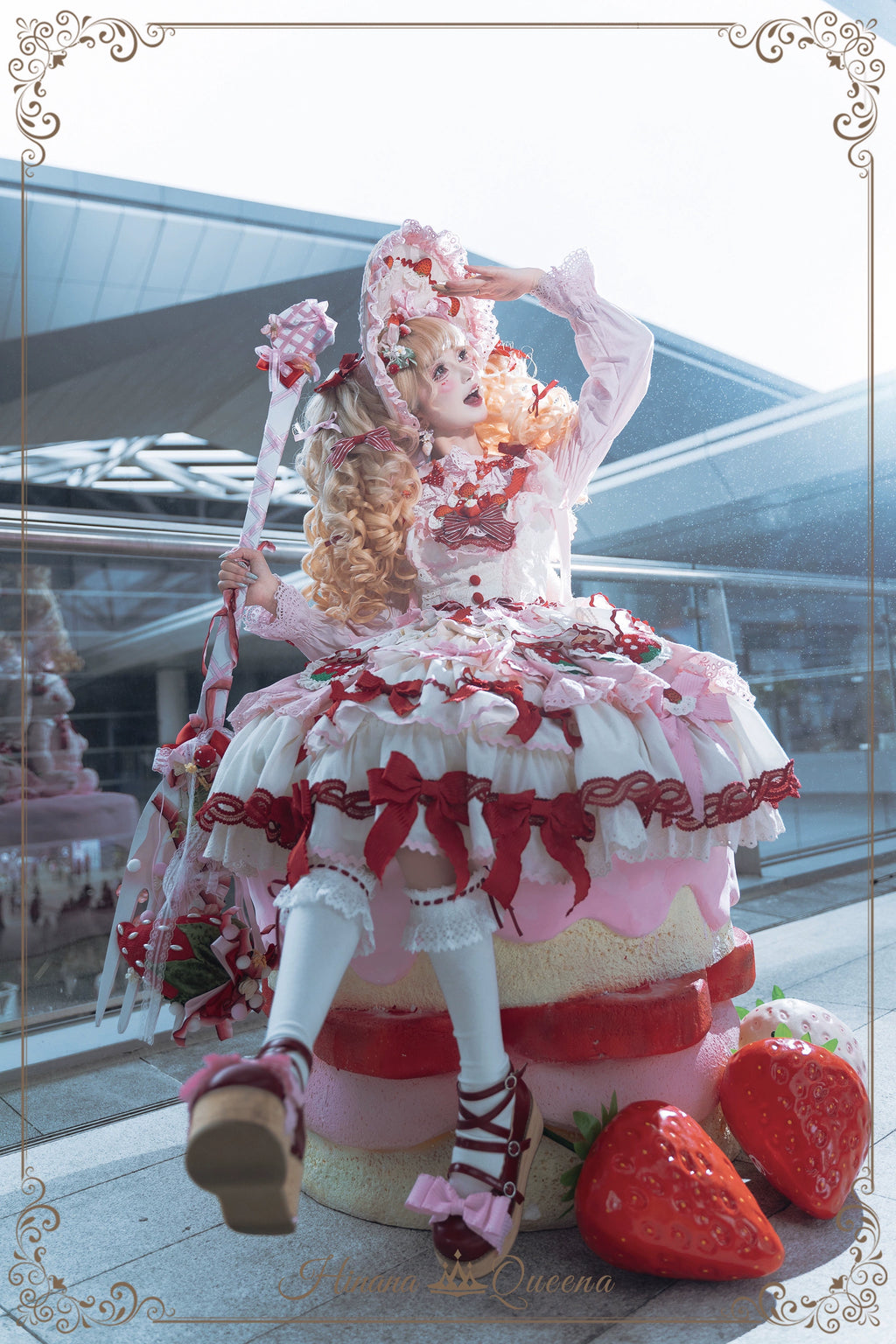 Strawberry Party リボンとフリルのデコレーションドレス・ノースリーブタイプ