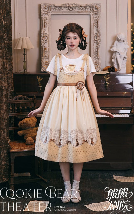 か2 メタモルフォーゼ　音符　メロディー　刺繍　ジャンパースカート　甘ロリ No.781 Retro Cherry ティアードジャンパースカート | metamorphose