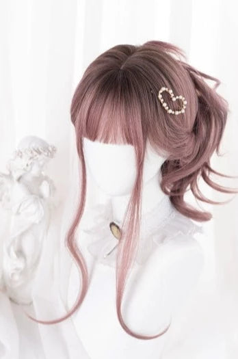 Lolita wig pink brown gradation loose curl long