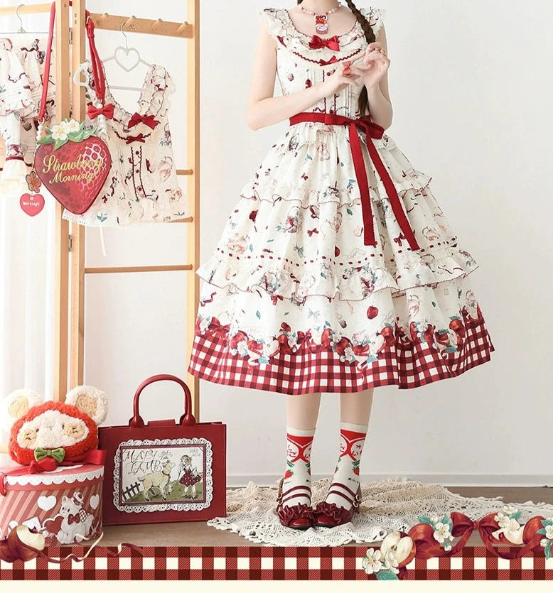 [Sales Period Ended] Natural Apple Tea Print Jumper Skirt - Long Length