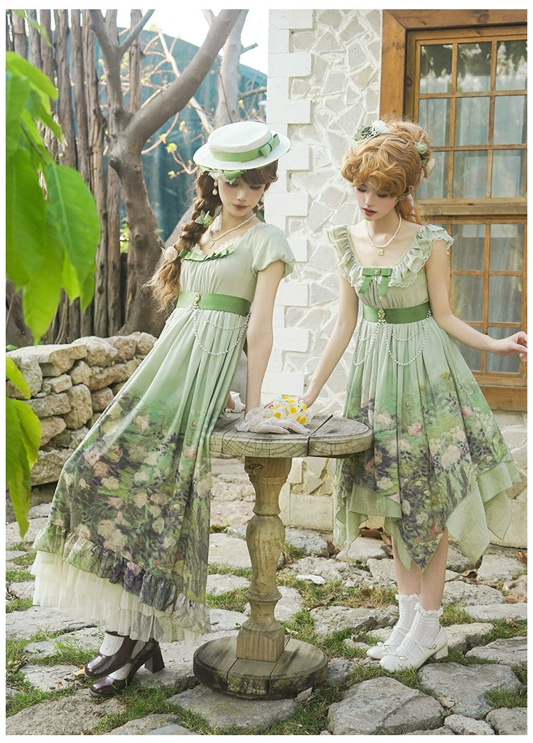 薔薇庭園 油絵プリントジャンパースカート 単品＆セット