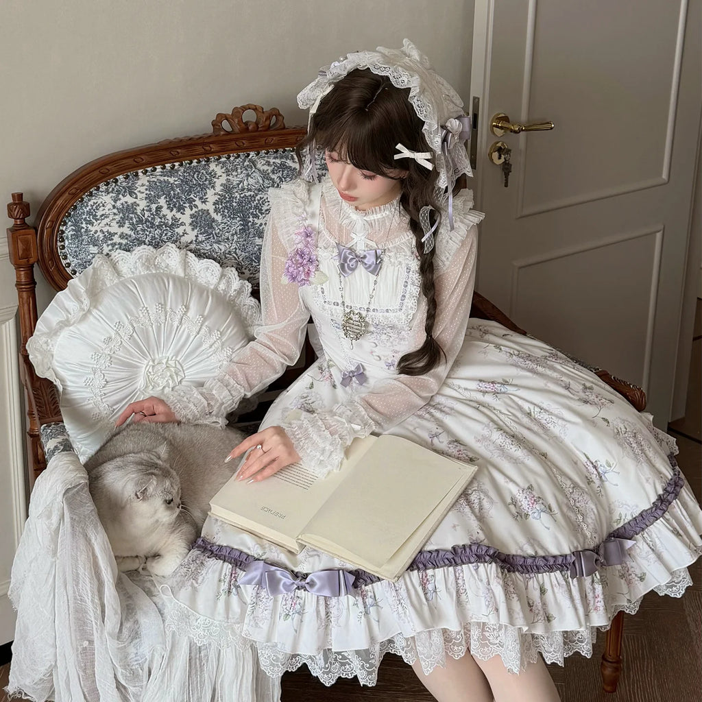 【受注予約10/28まで】Fleurs Violettes プリントジャンパースカート