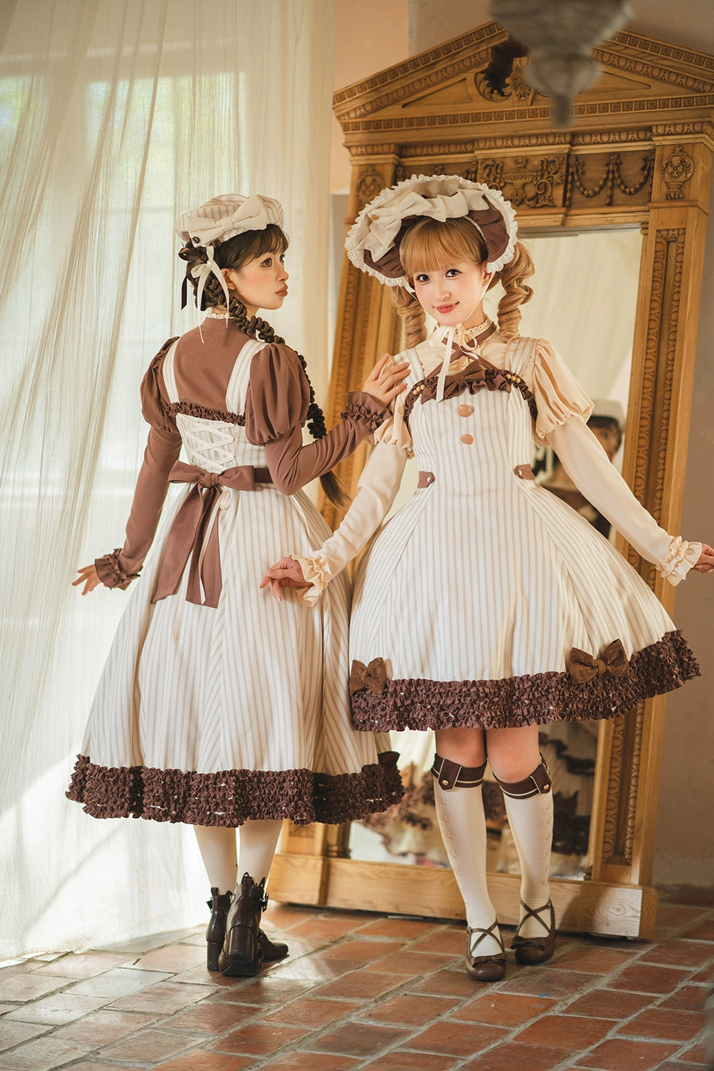 【予約販売】Classic Chocolat Stripe ストライプジャンパースカート・ロング丈