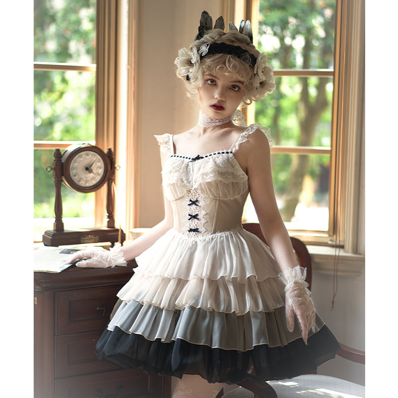 白鳥の湖 グラデーションカラーのバレエ風ジャンパースカート