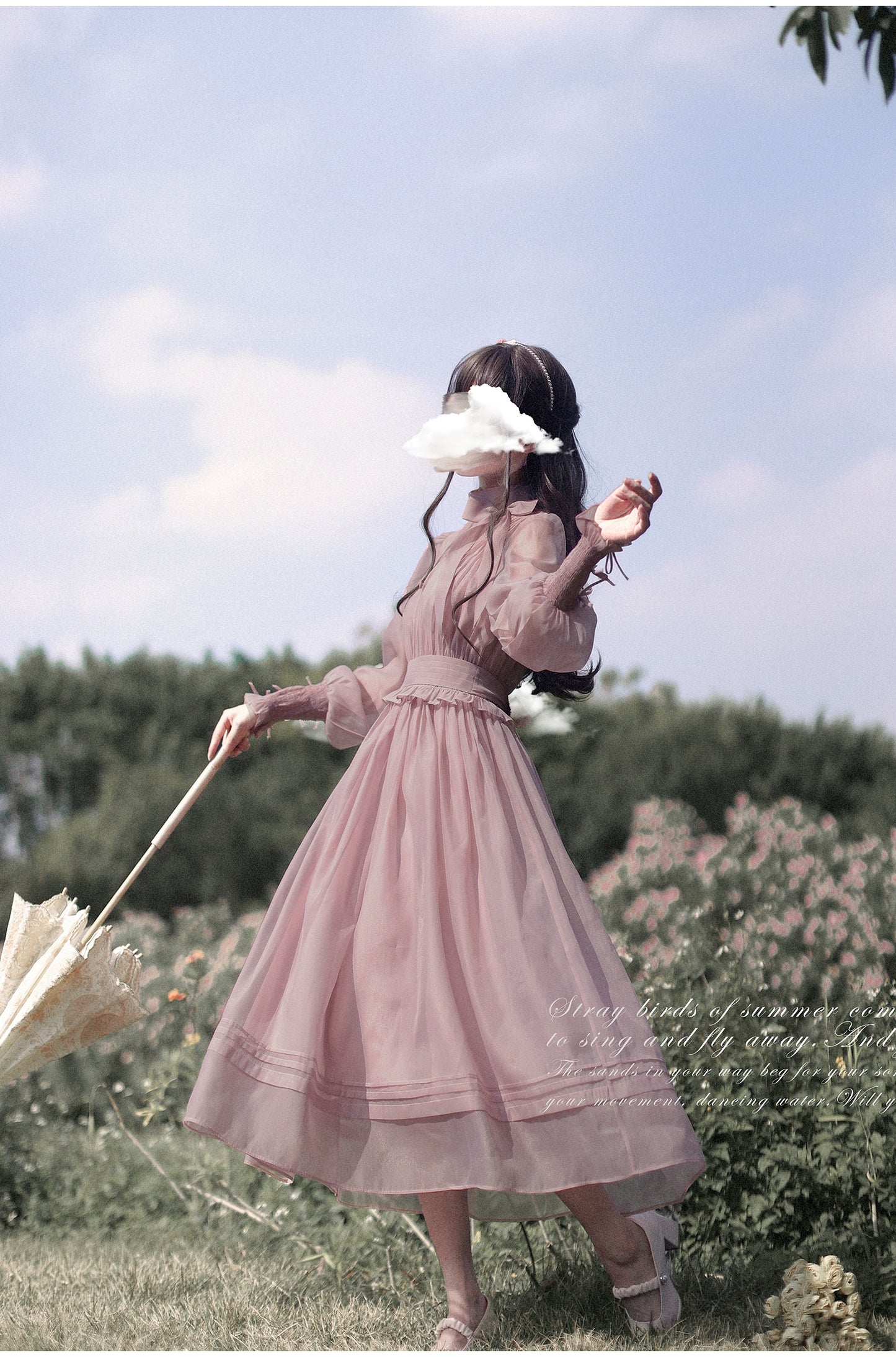 Dusty pink sheer ribbon dress