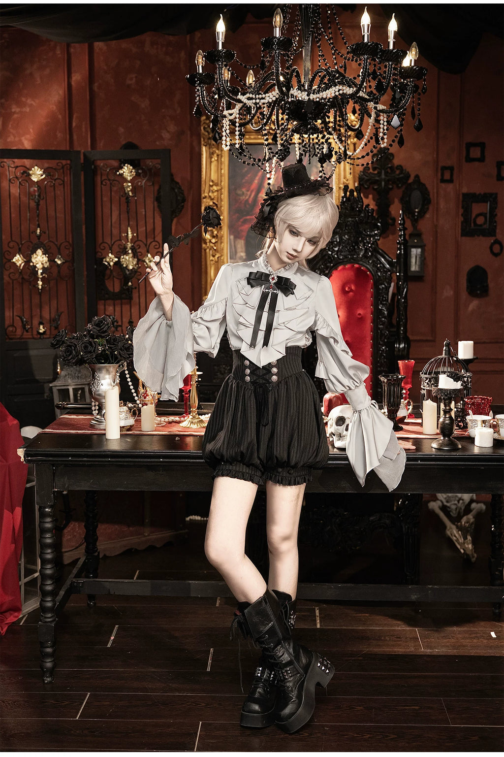 【予約販売】夜鴉 皇子系ゴシックブラウス＆パンツセット