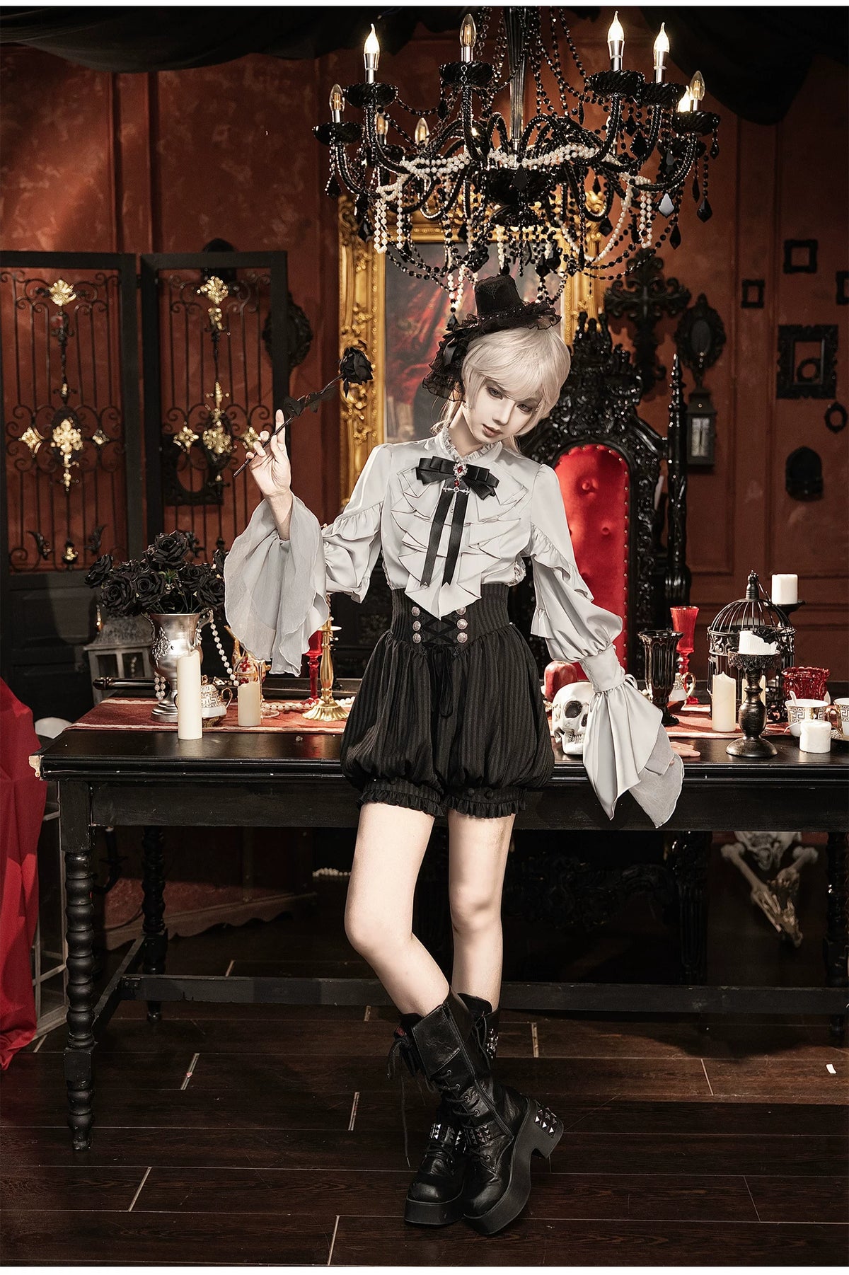 【予約販売】夜鴉 皇子系ゴシックブラウス＆パンツセット