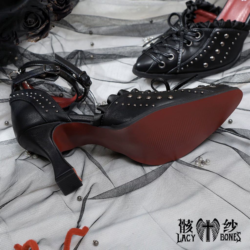 【Twilight Stud Vow】鋲×レース ダークゴシックポインテッドトゥパンプス