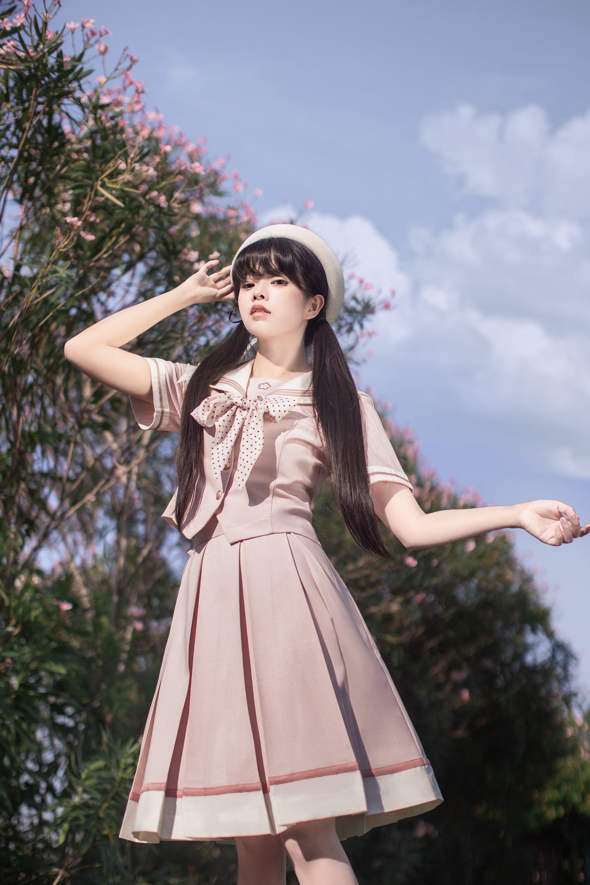 初桜 リボンタイ付きセーラーカラートップス