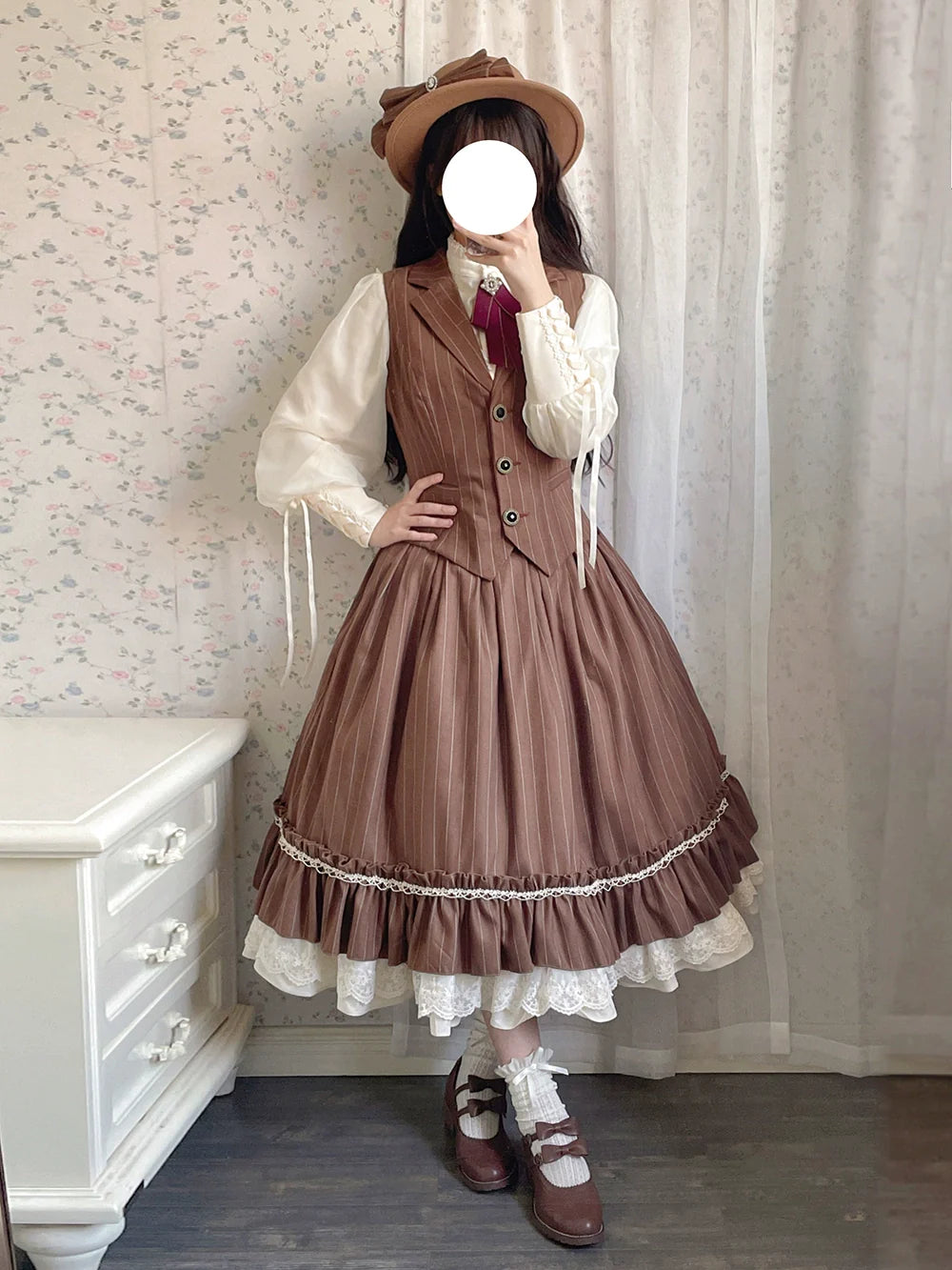 【予約販売】英国クラシカルロリィタ 縦縞ハイウエストスカート
