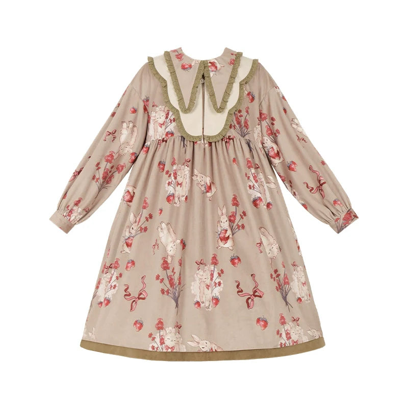 Very Berry Sheep and Rabbit Triangle Collar Dress