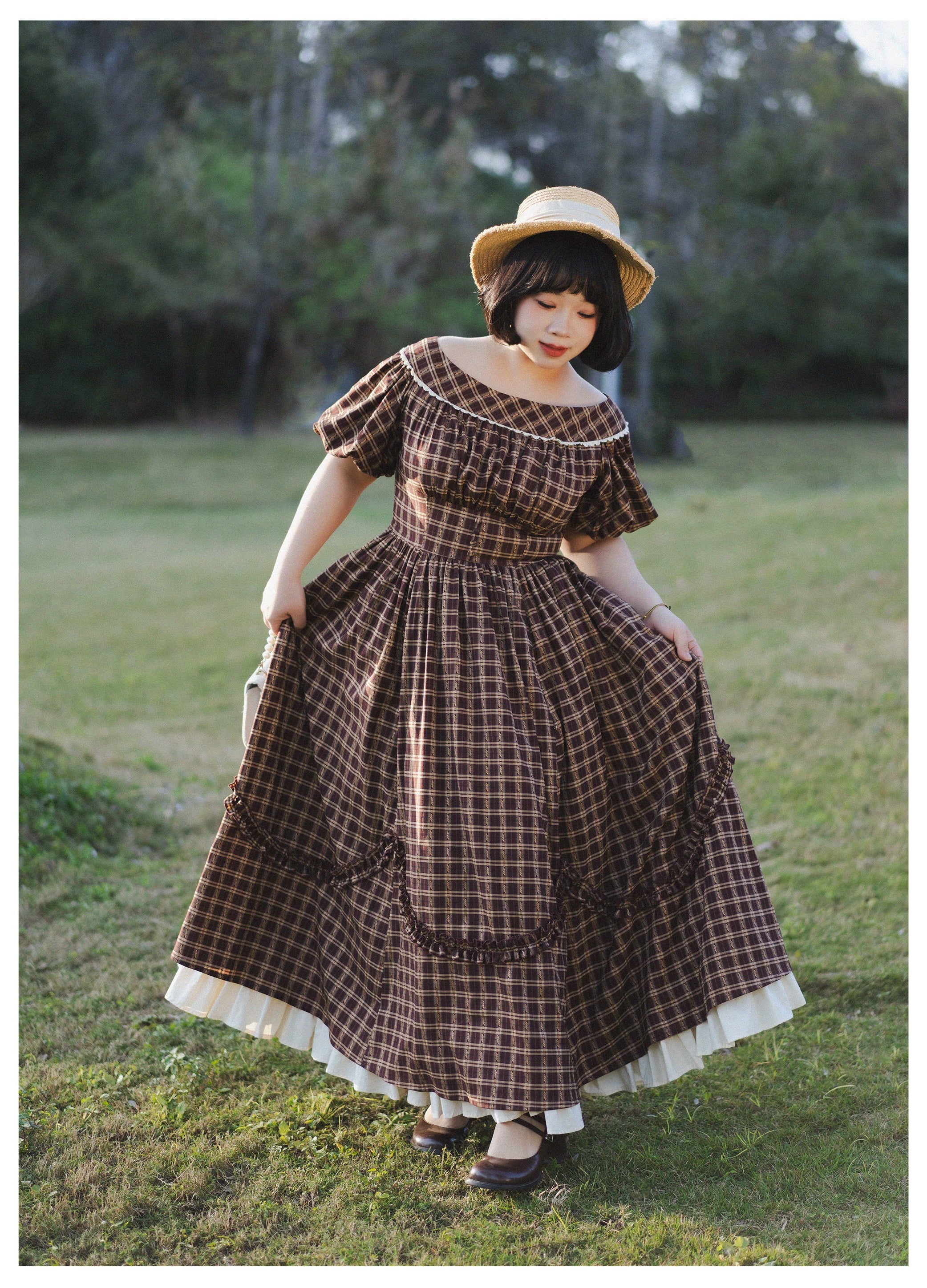 Forest Picnic チェックのワンピース